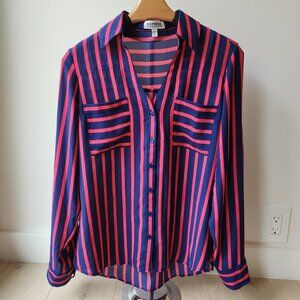 Express Stripe portofino size Small navy blue and red button up blouse